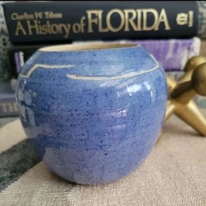 Signed studio art pottery vase mini size blue round 4" Small
